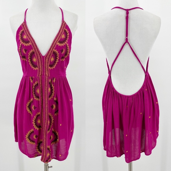 Free People Tops - FREE PEOPLE Embellished Tunic S Low Back Pink Boho